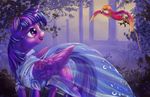  berry clothing column cutie_mark dress equine female flying friendship_is_magic hair horn mammal moon my_little_pony outside philomena_(mlp) phoenix purple_eyes purple_hair star translucent transparent_clothing tree twilight_sparkle_(mlp) viwrastupr winged_unicorn wings 