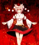  animal_ears bare_shoulders breasts detached_sleeves hat highres inubashiri_momiji large_breasts looking_at_viewer mokkei pom_pom_(clothes) red_eyes short_hair silver_hair smile solo tokin_hat touhou wolf_ears 