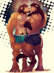  bulge duo feline fur gay kissing lion male mammal muscles nipple_pinch nipples underwear vetrowolf 