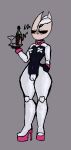 angry anthro arthropod black_body bottom_heavy breasts bunny_costume clothing costume female footwear genitals high_heels hollow_knight hornet_(hollow_knight) latex pasties platform_footwear platform_heels plump_labia pomrotica pomxotic pussy reverse_bunny_costume serving_tray shoes silly sketch small_breasts solo team_cherry white_latex wide_hips