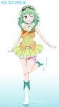  absurdres aoki_minami_(+box) blush boots character_name full_body goggles goggles_on_head green_eyes green_hair gumi headset highres leg_up long_hair one_eye_closed open_mouth short_hair skirt smile solo standing standing_on_one_leg vocaloid 