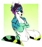  abs bawnii black_markings blue_fur canine colorful crossed_arms cyan_fur ear_piercing eyewear fluffy_tail fox fur glasses green_fur hair male mammal markings multi-colored_hair muscles piercing pink_hair purple_fur purple_hair slade_xanthas sparkledog 