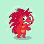 1:1 anthro big_hair bodily_fluids buckteeth clenched_teeth countershading female fingers_together flaky_(htf) green_background hair happy_tree_friends head_tuft heart_nose heart_symbol herebecritters hi_res looking_at_viewer mammal nervous nervous_sweat pie_cut_eyes porcupine red_body red_hair red_spines rodent scared shaking simple_background solo spines standing sweat sweatdrop teeth trembling tuft