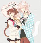  1boy 1girl animal animal_ears asahina_louis baby birthday brothers_conflict brown_eyes cat_ears cat_girl cat_tail couple dual_persona happy_birthday hinata_ema pink_eyes pink_hair ri_no_hito school_uniform smile squirrel tail text_focus trio uniform 