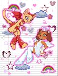 american_shorthair angel anthro bottomwear brooklyn_hayes brown_body brown_fur canid canine canis clothing dachshund deadasadoe demon domestic_cat domestic_dog dress duo eyelashes feet felid feline felis female footwear fur halo hasbro heart_symbol hi_res hindpaw horn hunting_dog legwear lined_paper littlest_pet_shop littlest_pet_shop:_popular lps_339 lps_675 makeup mammal mary_janes mascara paws rainbow running_makeup running_mascara savannah_reed shoes skirt thigh_highs yellow_body yellow_fur