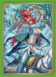  armor breasts green_eyes horse large_breasts long_hair ma_ji open_mouth pointy_ears red_hair sangokushi_taisen solo sword underboob weapon 
