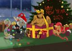anthro big_ears brush brushing brushing_teeth christmas christmas_clothing christmas_headwear christmas_present christmas_tree clothing equid equine eugeniyburnt_(character) felid female feral garland gift group hasbro hat headgear headwear hi_res holidays magic magic_hands male mammal my_little_pony mythological_creature mythological_equine mythological_sphinx mythology pawpads paws pegasus plant santa_hat speedy_winchester stuck tail tickling tree trio wailoondrakon wings