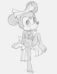 2025 accessory anthro barefoot biped bow_accessory bow_ribbon breasts clothed clothing disney feet female gloves hair_accessory hair_bow hair_ribbon handwear hi_res jumpjump legband looking_at_viewer mammal minnie_mouse monochrome mouse murid murine one-piece_swimsuit plantigrade ribbons rodent simple_background sketch small_breasts solo swimwear thighband