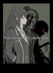  1boy 1girl anatomy arms_behind_back belt bisected blue_eyes brain closed_mouth coat collared_shirt cross-section english_text exposed_brain eyed_silhouette grey_background grey_eyes guro heterochromia highres hong_lu_(project_moon) limbus_company long_hair long_sleeves lungs maki_maki_(makimakipoipoi) monochrome necktie organs partially_colored ponytail project_moon ryoshu_(project_moon) sagittal_plane_cutting shirt silhouette simple_background smile spine vest 
