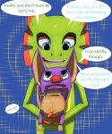 5:6 absurd_res anthro arms_bent artist_logo asking asking_another bat belly big_belly big_ears big_nose black_eyebrows blue_background blue_eyes blush blush_lines carrying_another carrying_partner chameleon colored dialogue digital_drawing_(artwork) digital_media_(artwork) duo english_description english_text eyebrows eyelashes female female_feral feral fingers fur green_body green_eyes green_skin hi_res insult interspecies interspecies_pregnancy larger_anthro larger_male laylee light lighting lizard logo looking_at_another looking_at_partner male male_anthro mammal mayternity mayternity_2025 membrane_(anatomy) membranous_wings multicolored_body name_drop name_in_dialogue navel open_mouth open_smile outie_navel pink_tongue playtonic_games pregnant pregnant_female pregnant_feral purple_body purple_fur question red_eyelids red_fingers red_nose reptile scalie shaded simple_background simple_shading sitting size_difference skywater smaller_female smaller_feral smile smiling_at_another smiling_at_partner speech_bubble standing talking_to_another talking_to_partner tan_body tan_inner_ear tan_skin text tongue two_tone_body wings yooka yooka-laylee