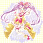  aqua_eyes bad_id bad_pixiv_id blue_eyes bow hair_bow laila_(denbu3) long_hair looking_at_viewer manaka_lala open_mouth pretty_(series) pripara purple_hair skirt solo thighhighs v very_long_hair white_legwear 