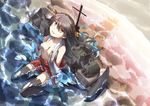  black_hair blush detached_sleeves hairband haruna_(kantai_collection) japanese_clothes kantai_collection long_hair open_mouth sitting smile solo tears thighhighs torn_clothes tri wariza water 
