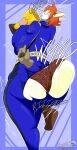 2025 ambiguous_gender anthro award big_breasts big_butt blue_background breasts butt butt_jiggle butt_slap butt_smack canid canine clothing digital_media_(artwork) duo female fox hi_res huge_butt jiggling mammal masterj291 onomatopoeia panties shocked simple_background slap sound_effects spanking text thick_thighs tight_clothing torn_clothing trophy underwear writing_on_clothes