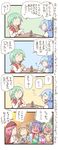  6+girls alcohol beer bow cirno comic drunk food hair_bow kazami_yuuka kochiya_sanae microphone moriya_suwako multiple_girls mystia_lorelei onigiri table touhou translation_request yasaka_kanako zuizou 