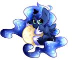  2014 alpha_channel blue_eyes blue_hair chibi crown cutie_mark equine female friendship_is_magic hair holding horn hug mammal moon my_little_pony plain_background princess_luna_(mlp) secret-pony sparkles transparent_background winged_unicorn wings 