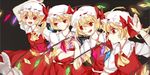  :/ :d arin_(fanfan013) ascot asymmetrical_hair asymmetrical_wings blonde_hair crossed_arms dress fang flandre_scarlet four_of_a_kind_(touhou) hat looking_to_the_side mob_cap multiple_girls multiple_persona open_mouth puffy_short_sleeves puffy_sleeves red_dress red_eyes short_hair short_sleeves side_ponytail smile touhou wings 