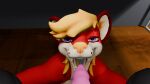 16:9 amber_(fluffyzone69) anthro aurafluff_(species) bodily_fluids cum cum_in_mouth cum_inside deuzear duo english_text female fluffyzone69 genital_fluids happy hi_res hyena hyenid_(species) killian_(fluffyzone69) looking_at_viewer looking_pleasured male male/female mammal oral oral_penetration penetration seductive text trans_(lore) trans_woman_(lore) under_table widescreen