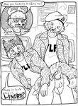  2014 animal_genitalia anthro balls butt canine comic duo erection fox fur gay hair knot male mammal penis sex teeth triadfox 