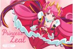 1girl animage artist_name boots bow breasts character_name full-leg_boots full_body gradient_background high_heels highres leotard long_hair looking_at_viewer magazine_scan magical_girl multicolored_boots official_art pink_bow pink_eyes pink_hair princess_zeal princession_orchestra print_leotard puffy_short_sleeves puffy_sleeves red_leotard sakimoto_sayuri scan shirube_kagari short_sleeves showgirl_skirt small_breasts solo two-tone_boots very_long_hair 