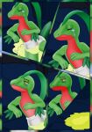 2_tails 4_panel 4_panel_comic absurd_res art_ninja_(katie&#039;s_art) awake bed bed_sheet bedding bedroom bedwetting bodily_fluids clean_diaper clothed clothing colored comic comic_panel countershade_body countershade_face countershade_neck countershade_torso countershading crying dark_green_leaves darkness detailed_background diaper diaper_fetish diaper_only digital_drawing_(artwork) digital_media_(artwork) dino_evergreen embarrassed embarrassed_male eyebrows eyes_closed fan_character feet frustrated frustration furniture generation_3_pokemon genital_fluids green_arms green_body green_face green_feet green_legs green_snout green_upper_jaw grovyle half-closed_eyes hi_res humanoid_hands inside leaf leaf_tail leaking_diaper leaves_on_body lights_off lying lying_on_bed male multi_tail narrowed_eyes navel night nintendo omorashi on_bed pillow pokemon pokemon_(species) pokemorph red_body red_face red_lower_jaw red_snout red_throat red_torso reptile sad scalie sleeping solo tail tears tears_of_embarrassment tears_of_sadness topless unclean_diaper urine urine_drip urine_pool urine_pooling used_diaper waking_up wall_(structure) wearing_diaper wet_diaper wetting white_bed white_bed_sheet white_diaper white_pillow woken_up wood wood_bed wood_furniture wood_wall yellow_eyes