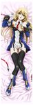  absurdres artist_request bare_shoulders black_legwear blazblue blonde_hair blue_footwear boots dakimakura detached_collar detached_sleeves dress dress_pull gloves green_eyes hair_between_eyes hair_censor hair_over_breasts hand_on_own_chest highres knees_together_feet_apart long_hair lying necktie no_panties noel_vermillion on_back open_mouth short_dress solo thighhighs unzipped white_gloves 