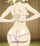  adjusting_bra adjusting_clothes ass blonde_hair bra breasts from_behind large_breasts mitsuki_(mushibugyou) mushibugyou non-web_source solo underwear underwear_only wooden_wall 