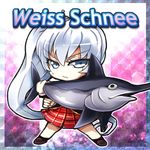  1girl character_name chibi nekoyuu ponytail rwby scar serious solo swordfish weiss_schnee white_hair 