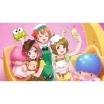  &gt;_&lt; 3girls :d blush brown_dress brown_hat cellphone character_doll collarbone corocorokuririn cowboy_hat cowboy_shot crossover doll dress eighth_note figure frog green_dress hamster hand_up hands_up hasunoue_keroppi hat holding holding_doll holding_phone holding_stuffed_toy hoshizora_rin hugging_doll hugging_object kero_kero_keroppi kiki_(little_twin_stars) lala_(little_twin_stars) little_twin_stars looking_at_another looking_at_object looking_at_phone looking_to_the_side love_live! love_live!_school_idol_project medium_hair monkey monkichi_(sanrio) multiple_girls musical_note neck_ribbon nesoberi nishikino_maki official_art open_mouth orange_hair phone puchiguru_love_live! purple_eyes quarter_note raised_inner_eyebrows red_hair ribbon sanrio selfie shirt short_hair sitting smartphone smile star_(symbol) string stuffed_animal stuffed_toy teeth upper_body upper_teeth_only v v-shaped_eyebrows white_hat 