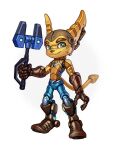 2025 anthro eyebrows glistening glistening_body green_eyes lombax looking_at_viewer lordyanyu machine male mammal omniwrench ratchet_(ratchet_and_clank) ratchet_and_clank robot solo sony_corporation sony_interactive_entertainment tail tail_tuft tuft yellow_body