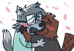 blush bodily_fluids canid canine canis cherry_blossom duo flower jeffrey_(stellizard) lance_(stellizard) male male/male mammal monotreme plant platypus prunus_(flower) saliva simple_background stellizard wolf yoshi_and_toad_kissing