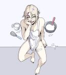  1boy absurdres apron black_nails blonde_hair bulge collarbone erection erection_under_clothes from_above gigglepox highres holostars holostars_english icing icing_on_body icing_on_face magni_dezmond male_focus measuring_cup mixing_bowl nail_polish naked_apron nipples protected_link short_hair sitting solo teeth toenail_polish toenails tongue tongue_out upper_teeth_only whisk white_apron yellow_eyes 