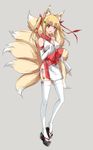  animal_ears arm_at_side bad_id bad_pixiv_id blonde_hair detached_sleeves dress fox_ears fox_tail hand_on_own_chest japanese_clothes lowleg lowleg_panties multiple_tails open_mouth original panties personification platform_footwear platform_heels red_eyes sample shoes short_dress short_hair short_twintails side_slit smile solo syno tail thighhighs twintails underwear watermark white_dress white_legwear 