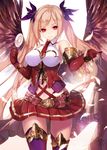  angel belt belt_buckle blonde_hair bracelet breasts buckle candy elbow_gloves feathers food gloves jewelry lollipop long_hair medium_breasts necktie original pleated_skirt purple_legwear red_eyes skirt smile solo thighhighs twintails very_long_hair wings yuuki_kira 