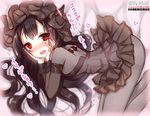  artist_name black_hair black_legwear blush dated gothic_lolita hands_on_own_cheeks hands_on_own_face heart isolated_island_oni kantai_collection lolita_fashion long_hair open_mouth pantyhose red_eyes shinkaisei-kan solo thighband_pantyhose translation_request twitter_username wavy_mouth yadapot 
