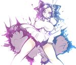  1girl arrancar bleach bleach:_the_thousand-year_blood_war breasts cirucci_sanderwicci dress elbow_gloves facial_mark gloves hair_ornament large_breasts legs noise parted_lips puffy_sleeves purple_eyes purple_hair scar short_twintails solo stitches twintails wavy_hair white_dress white_gloves 