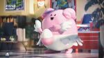  3d :d armchair artist_name blissey blurry blurry_background bookshelf bulletin_board celebi350300687 chair character_name cinema_4d_(medium) egg full_body highres indoors kanto_map map neon_lights no_humans open_mouth plant poke_ball poke_ball_(basic) poke_ball_theme pokedex_number pokemon pokemon_(creature) pokemon_center pokemon_focus potted_plant smile solo table 