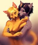  breast_grab breasts canine cat duo embracing fangs feline female interspecies kero_tzuki male mammal nude one_eye_closed straight whiskers wolf 