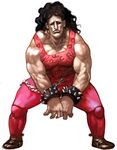  black_hair bracelet chain curly_hair hugo_andore jewelry long_hair male_focus muscle orushibu pink solo spiked_bracelet spikes street_fighter street_fighter_iii_(series) tank_top 