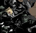  bad_id bad_pixiv_id bird black_gloves black_hair black_suit formal gloves jason_beck multiple_boys oekaki open_mouth roger_smith scrb skull suit sweat the_big_o 