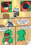 2025 6_panel_comic ambiguous_gender anthro bandage beak black_text comic decidueye dialogue duo ellipsis english_text exclamation_point eyes_closed generation_4_pokemon generation_7_pokemon half-closed_eyes hi_res motion_lines mouth_closed narrowed_eyes nintendo orange_eyes pokemon pokemon_(species) pokemon_mystery_dungeon riolu sawlamander sound_effects speech_bubble spike_chunsoft talking_to_another text white_sclera white_text yellow_eyes