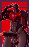 2025 5_fingers abs absurd_res antennae_(anatomy) anthro arm_spikes arthropod balls big_balls big_penis black_balls black_body black_penis broad_shoulders chest_gem digital_media_(artwork) elbow_spikes empty_eyes eye_scar facial_scar fingers forehead_gem front_view gem genitals gesture glans half-erect hand_behind_back hi_res humanoid_genitalia humanoid_penis insect led_light machine male mouthless nobody_(nobody_shapes) nobody_shapes nude pattern_background penis portrait red_background red_eyes red_glans robot robot_anthro salute scar simple_background solo spikes spikes_(anatomy) thick_thighs three-quarter_portrait wide_hips wire
