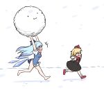 &gt;_&lt; 2girls :3 :d alternate_hair_length alternate_hairstyle animated animated_gif barefoot bilingual_commentary black_dress blonde_hair blue_bow blue_hair blue_wings boots bow bowtie breasts cirno closed_eyes commentary dress english_commentary fang flat_chest hair_bow highres holding holding_snowball ice ice_wings korean_commentary long_hair looping_animation mary_janes medium_breasts mirae_somang mixed-language_commentary multiple_girls open_mouth puffy_short_sleeves puffy_sleeves red_boots red_bow red_bowtie rumia running shoes short_dress short_hair short_sleeves side_slit simple_background smile snow snowball socks touhou two-tone_dress white_background white_dress white_socks wings 