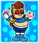 2025 5_fingers anthro arms_bent belly big_belly black_nose blue_background blue_boots blue_border blue_bottomwear blue_bracelet blue_clothing blue_footwear blue_outline blue_pants blue_topwear blue_vest boots border bottomwear bracelet breasts brown_body brown_fur brown_hair brown_tail cake captainquack64 chipmunk cleavage closed_smile clothed clothed_anthro clothed_female clothing colored dessert digital_drawing_(artwork) digital_media_(artwork) double_chin doughnut eating eating_cake eating_food english_description eyelashes eyes_closed female fingers food food_on_face footwear full-length_portrait fully_clothed fully_clothed_anthro fully_clothed_female fur gloves ground_squirrel hair handwear hi_res holding_cake holding_doughnut holding_food holding_object jewelry light lighting mammal medium_hair midriff mouth_closed multicolored_body multicolored_fur navel obese obese_anthro obese_female outline overweight overweight_anthro overweight_female pants pastry portrait rodent sally_acorn sciurid sega shoes simple_background smile solo sonic_the_hedgehog_(series) standing tail tan_body tan_fur tan_inner_ear thick_thighs topwear two_tone_body two_tone_fur two_tone_tail vest white_clothing white_gloves white_handwear