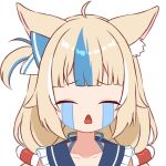  1girl ahoge animal_ear_fluff animal_ears blonde_hair blue_hair cat_ears closed_eyes crying_emoji emoji fish_girl gba_jasjas indie_virtual_youtuber lifebuoy_hair_ornament long_hair low_twintails meme multicolored_hair open_mouth sameko_saba simple_background streaked_hair twintails uohhhhhhhhh!_(meme) virtual_youtuber white_background 