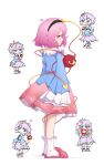  1girl :3 ay606078 black_hairband blue_shirt closed_mouth collared_shirt commentary eyeball floral_print frilled_shirt_collar frilled_sleeves frills hair_ornament hairband heart heart_hair_ornament highres komeiji_satori long_sleeves looking_at_viewer looking_back multiple_views open_mouth pink_eyes pink_hair pink_skirt pink_slippers print_skirt rose_print shirt skirt sleeves_past_fingers sleeves_past_wrists slippers socks third_eye touhou white_socks wide_sleeves 