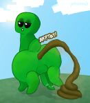 anus backsack balls bedroom_eyes big_butt black_eyes blue_sky bodily_fluids butt cloud creeper_(minecraft) digital_media_(artwork) erection eyelashes eyeshadow fart feces feces_pile feral foreskin genital_fluids genitals glans green_body hi_res hiked_leg humanoid_genitalia humanoid_penis looking_at_viewer looking_back makeup male male_pooping microsoft minecraft mojang narrowed_eyes outside penis pincoosh pooping pooping_on_floor pooping_on_grass precum precum_string presenting presenting_hindquarters quadruped raised_leg rear_view scatplay seductive signature sky smelly solo sound_effects sun tail vowelless vowelless_sound_effect xbox_game_studios