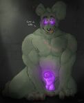 absurd_res balls blood blood_on_face blood_on_hand bodily_fluids chalaren erection five_nights_at_freddy&#039;s five_nights_at_freddy&#039;s_3 genitals glowing glowing_eyes glowing_genitalia glowing_penis green_body hi_res lagomorph leporid male mammal muscular penis purple_eyes purple_penis rabbit scar scottgames sitting solo springtrap_(fnaf) tongue tongue_out