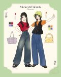  2girls animification bag black_hair blue_eyes fashion genderswap goofy highres humanization long_hair looking_at_viewer max_goof meecosme mickey_mouse_&amp;_friends multiple_girls pants personification shirt short_hair short_sleeves smile twintails 