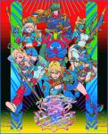  1boy 5girls animal_ears baseball_bat black_helmet black_horns black_jacket black_mask black_tube_top burnice_white caesar_king_(zenless_zone_zero) cat_ears cat_girl cat_tail combat_helmet crop_top eyewear_on_head flamethrower fur-trimmed_jacket fur-trimmed_shorts fur_trim furry furry_female goggles goggles_around_neck green_hair helmet holding holding_baseball_bat holding_flamethrower holding_shield holding_sword holding_weapon horns jacket leather leather_jacket lighter_(zenless_zone_zero) long_hair luciana_de_montefio mask mizu_cx mouth_mask multiple_girls piper_wheel pulchra_fellini red_scarf scarf shield short_hair shorts smile spiked_jacket strapless studded_gloves sunglasses sword tail temporal_hairline tube_top weapon yellow_fur zenless_zone_zero 