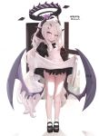  1girl ahoge alternate_costume alternate_hairstyle apron artist_name bare_legs black_bow black_bowtie black_dress black_halo black_horns black_shoes blue_archive blush bow bowtie cameltoe closed_mouth clothes_lift commentary_request demon_girl demon_horns demon_wings double-parted_bangs dress dress_lift enmaided eyelashes forehead frilled_apron frilled_dress frills full_body hair_between_eyes hair_ornament hairclip halo heart highres hina_(blue_archive) horns huge_ahoge juliet_sleeves lifting_own_clothes long_hair long_sleeves looking_at_viewer low_twintails low_wings maid maid_apron mary_janes multiple_horns nekoya_(liu) panties parallel_hairclips puffy_sleeves purple_eyes sample_watermark shoes sidelocks simple_background slit_pupils socks solo standing sweatdrop thighs tsurime twintails twitter_username underwear very_long_hair watermark white_apron white_background white_hair white_panties white_socks wings 